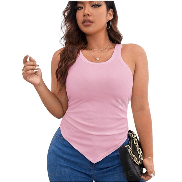 BUNDLE OF SHEIN Essence Plus Pair Of Solid Ruched Hanky Hem Tank Tops. - Picture 4 of 7